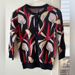 EUC - Pretty Chelsea & Theodore Calla Lilly Cardigan Sweater (Navy & Red)